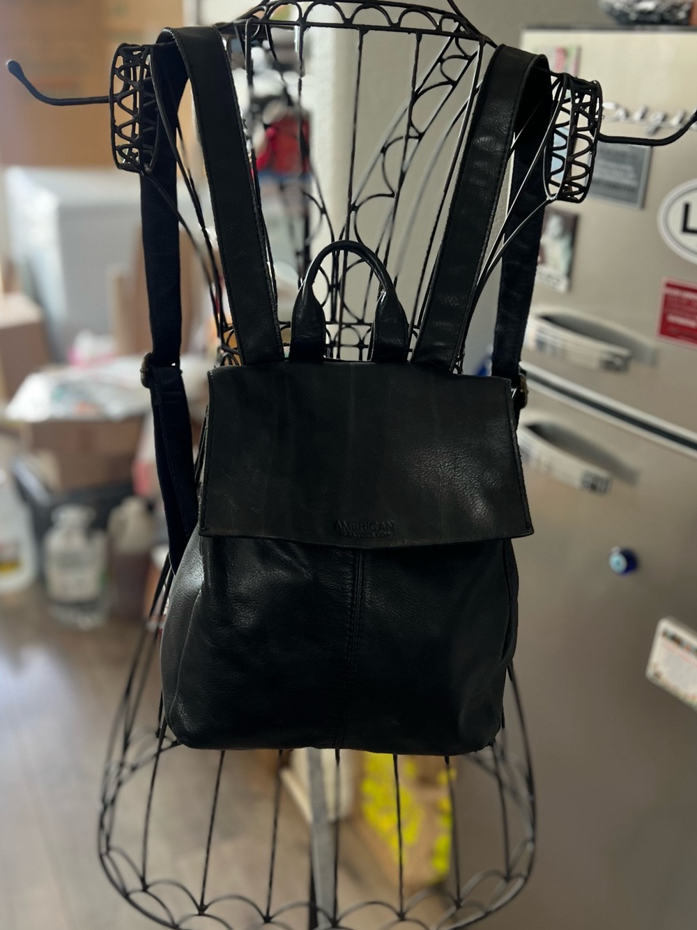 🔥 American Leather Co. Liberty Black Genuine Leather Flap Backpack